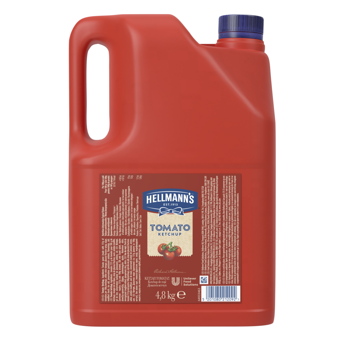 Hellmann's Ketchup 4.8 Kg - Oferă un echilibru perfect de arome, excelând atât ca dip, cât și ca ingredient în alte sosuri, cu o textură fină și stabilă în toate preparatele tale.