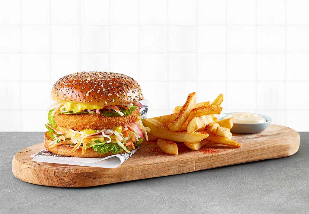 Burger Crispy NoChicken cu sos maioneza cu mango – - Reţetă