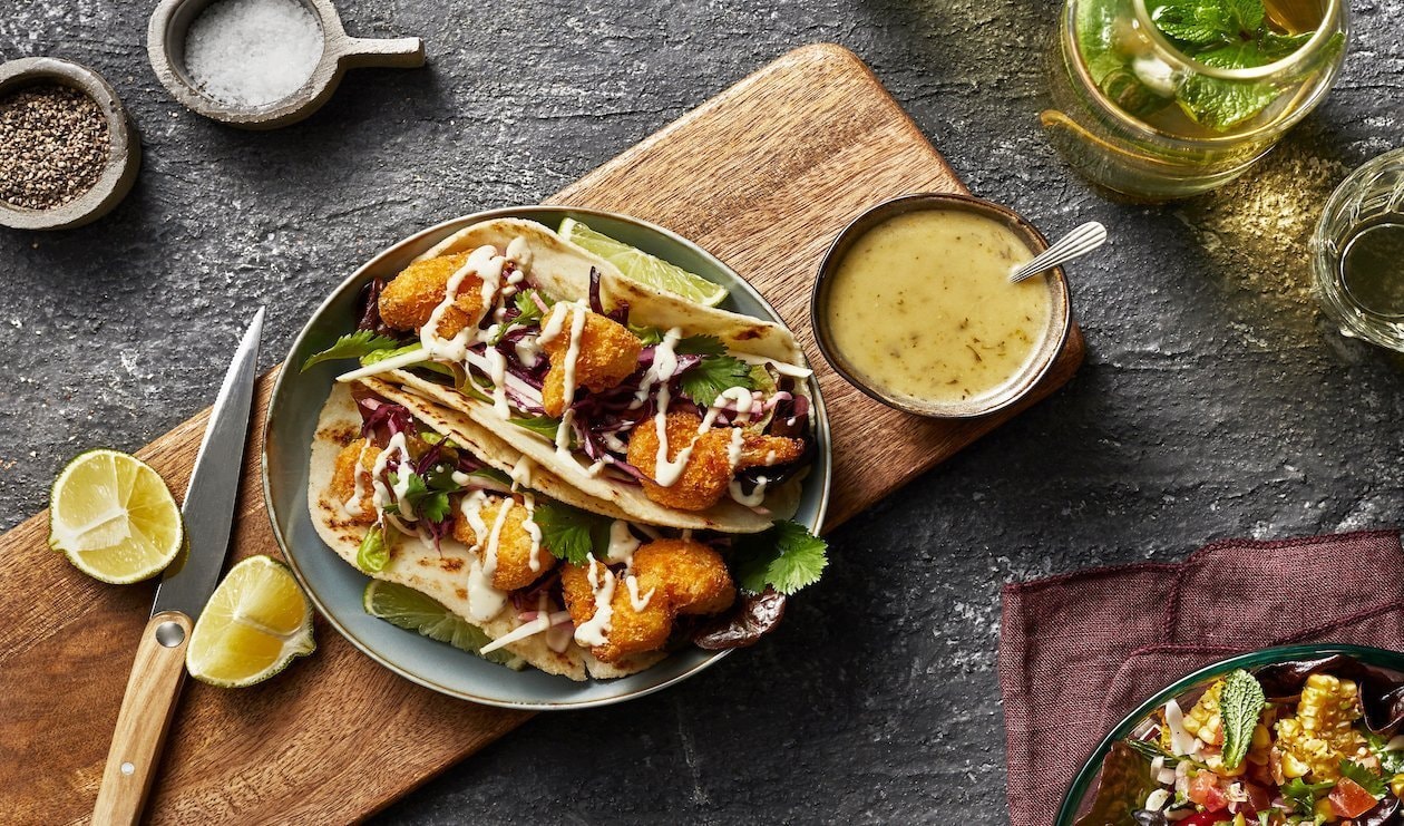 Taco vegan cu conopida prajita, salata de mango verde si sos picant – - Reţetă