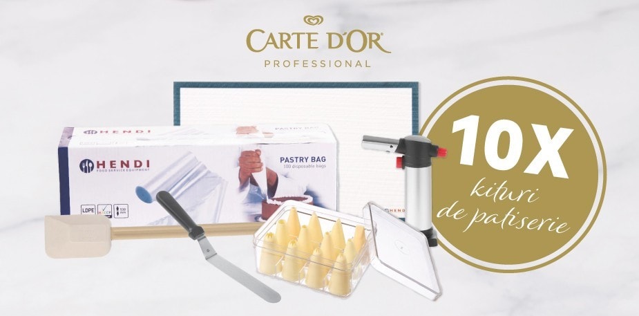 Participă la tombola Carte D’Or Professional și poți câștiga unul dintre cele 10 kituri de patiserie pentru deserturi rapide și spectaculoase!